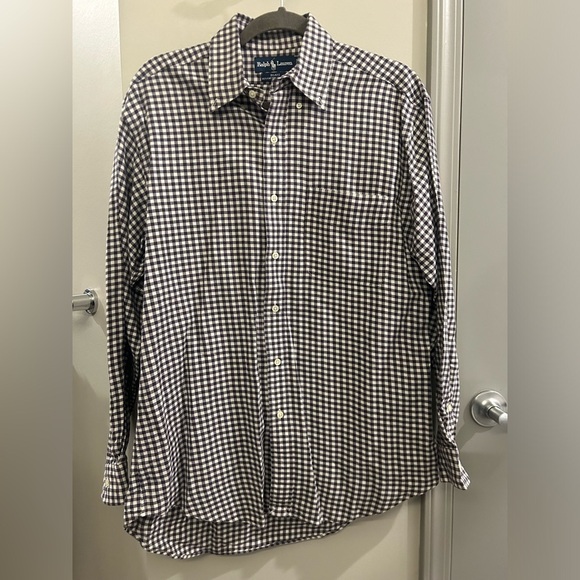 Ralph Lauren Blake Long Sleeve Button Down Mens Medium Gingham Wool Purple White - Picture 1 of 7